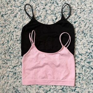Women’s Ribbed Scoop Neck Cami Bralette - Black & Light Pink
